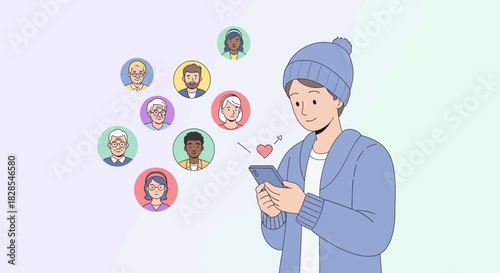 Young person engaging with social network contacts through smartphone