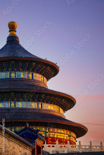 Hall of Prayer for Good Harvest ancient architecture sunset scenery at the Temple of Heaven in Beijing, China