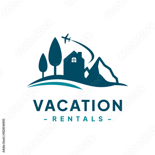 Vacation Rental Logo Design Vector. Concept of travel guide services, accommodation search agencies, and vacation properties.