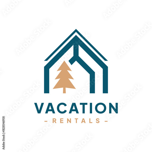 Vacation Rental Logo Design Vector. Concept of travel guide services, accommodation search agencies, and vacation properties.