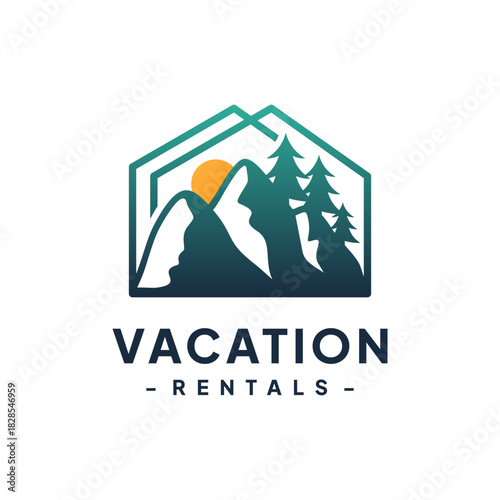 Vacation Rental Logo Design Vector. Concept of travel guide services, accommodation search agencies, and vacation properties.