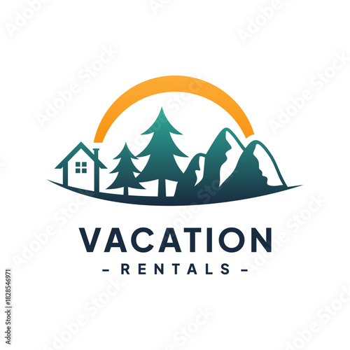 Vacation Rental Logo Design Vector. Concept of travel guide services, accommodation search agencies, and vacation properties.