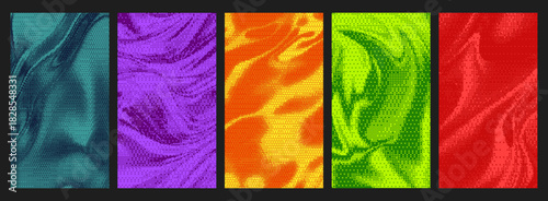 Abstract Line Wave Pixel Dither Gradient Background Vector Set with Retro Futuristic Color. Featuring Vibrant Dynamic Perspective Lines