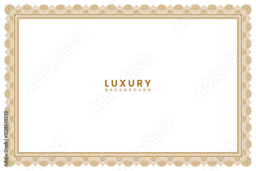 Elegant golden frame design creates a luxurious border for wedding invitation, announcement or certificate. Rectangle islamic page border.
