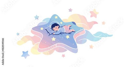 Adorable Illustration of a Child Sleeping Peacefully on a Dreamy Star Pillow
