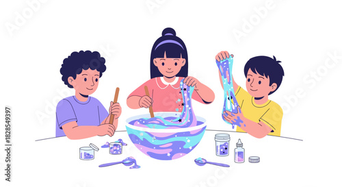 Children Enjoying a Backyard Science Experiment with Colorful Liquids and Toys