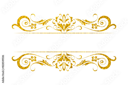 Elegant golden ornamental frame design with swirling floral details provides a luxurious border for text or graphics.