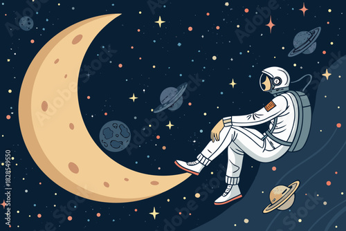 Astronaut Sitting Glowing Crescent Moo High-Quality Stock Image Perfect for Editorial Content