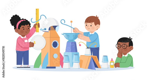 children engaging in creative science experiment with colorful laboratory