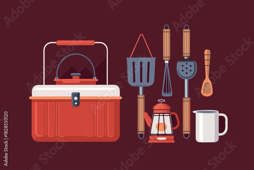 Crisp Camping Kitchen Tools With Bold Colors Creative Visual