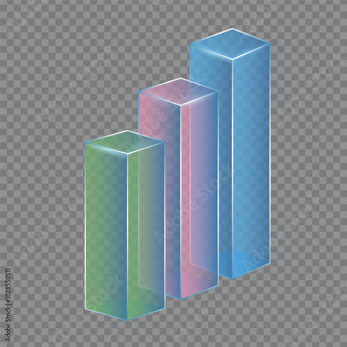 Three Transparent Bar Graphs Showcasing Growth Trends with Different Color Gradients in a Clear, Modern Design on a Checkered Background