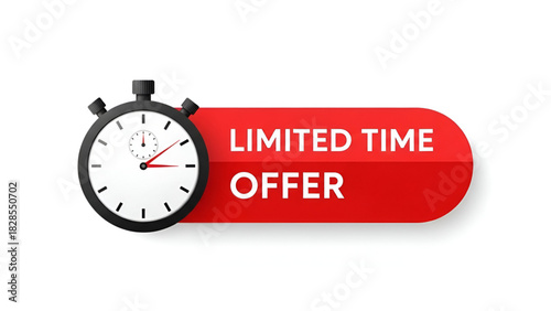 Limited Time Offer Red Banner with Stopwatch Graphic Showing Urgency for Exclusive Super Unlimited Discount Sale for Happy New Year 2026 Merry Christmas Eve Special Festival Big Deal Mega Winter 
