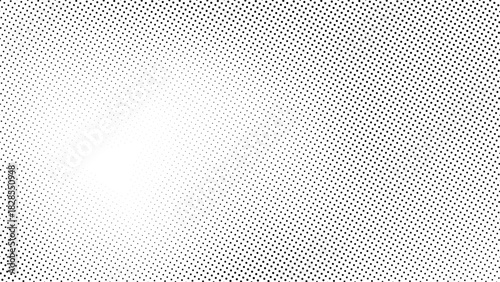 Subtle halftone gradient texture transitions from dense black dots to complete white space creating a modern visual effect. Dot pattern background