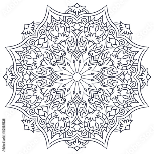 Circular pattern outline floral mandala. Henna tattoo mandala. Mehndi style. Decorative pattern in oriental style. Coloring book page.