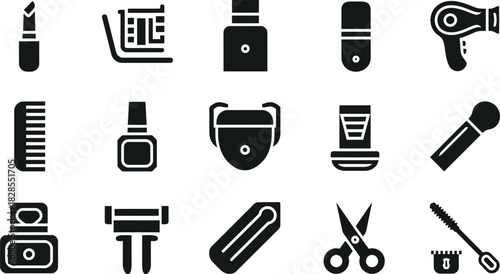 Beauty and Personal Care Icons A Collection of Essential Tools and Products for Daily Use