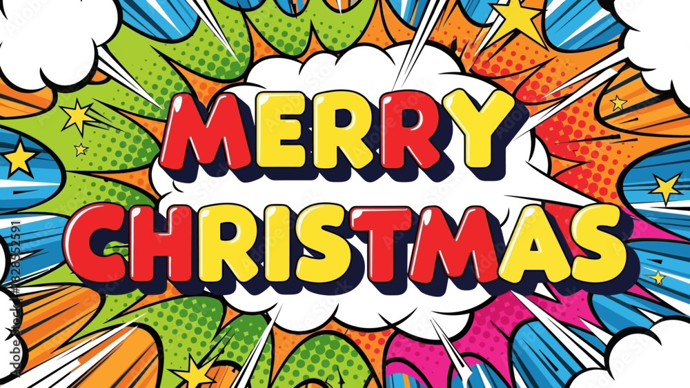 Fototapeta premium Merry Christmas Comic Book Style Text.