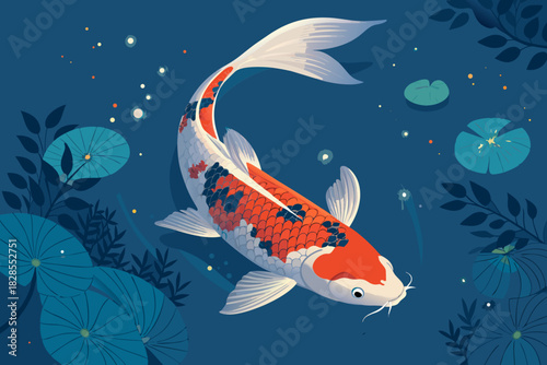 Featuring Glowing Koi Fish Swimming Pond Bold Dynamic High-Quality Stock Image