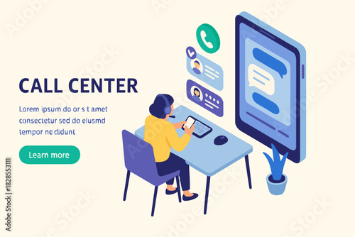 Customer support concept. Can use for web banner, infographics, hero images. Flat isometric vector illustration isolated on white background.