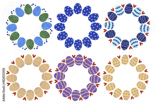 Creative Easter egg wreath designs featuring colorful patterns and shapes during springtime celebrations