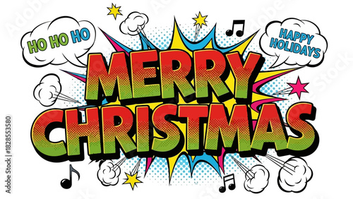 Festive Merry Christmas Comic Book Style Celebration.