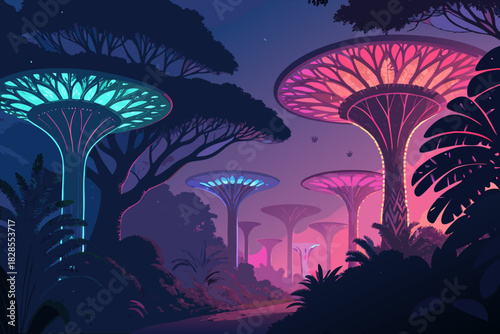 Vibrant Futuristic Neon Jungle Professional Photo