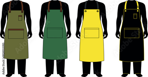 Apron vector set with multiple color variations, kitchen cooking uniform, chef workwear and modern garment design