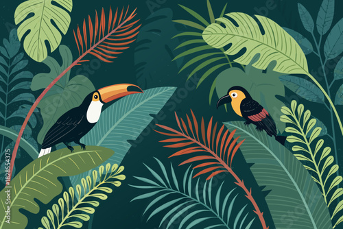 Dynamic Tropical Jungle Scene Wit High-Quality Stock Image