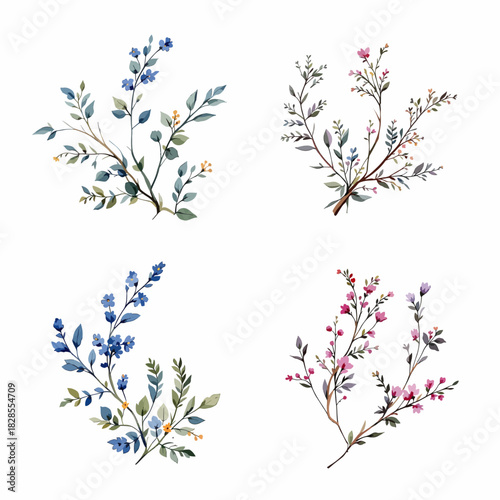 Vector floral pattern with leaves, flowers, and branches for spring and summer nature illustration background design
