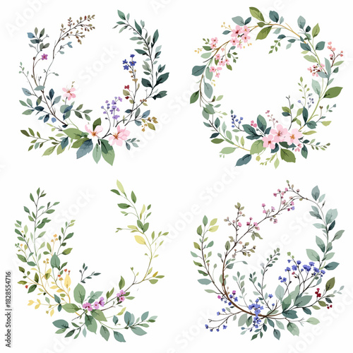 Wreath of leaves watercolor