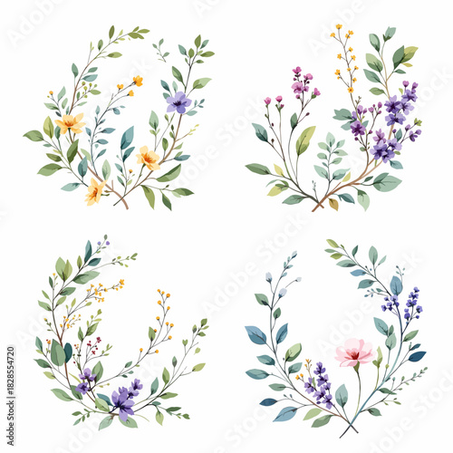 Set watercolor Summer Flowers Clipart, Beautiful floral bouquet illustrations set 