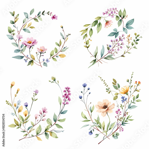 Floral vector background with pink blossoms butterflies and decorative leaves