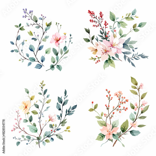 Cherry blossom floral pattern with pink blossoms on a decorative spring branch