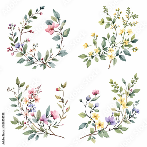 Seamless spring floral vector background with nature-inspired decoration and pink flowers, birds, leaves, and branches
