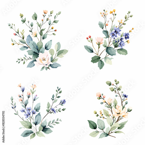 Floral background with flowers, Floral vector background with flowers and leaves