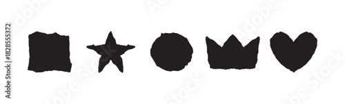 Set with torn paper jagged star, heart, crown, square, circle.