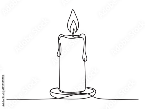 Continuous one line drawing of a burning candle with melting wax vector