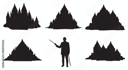 Silhouette Collection Majestic Trees and a Figure in Nature – A Minimalist Vector Illustration
