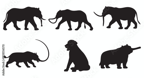 Silhouette Collection Diverse Wildlife Animals in Black and White Graphic Design for African Wildlife Enthusiasts