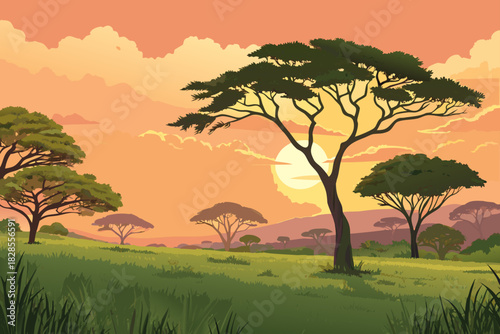 Landscape Bold Savannah With Acacia High-Quality Stock Image Ideal for Marketing