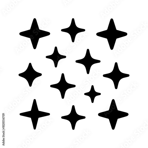 Black star shapes create an abstract design on a white background for modern aesthetic appeal