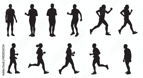 Diverse Silhouettes of People Running A Dynamic Collection Illustrating Movement and Fitness