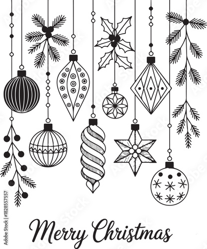 Ornamental hanging christmas elements vector illustration of winter decorative ornament isolated on transparent backdrop