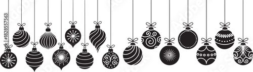 Collection of decorative baubles vector illustration of monochrome holiday spheres and christmas ornaments on transparent background