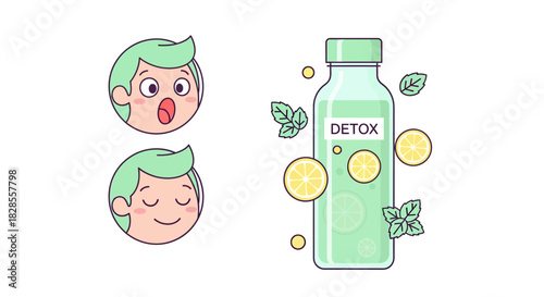 Refreshing health elixir emphasizing detoxification with lemon and mint elements