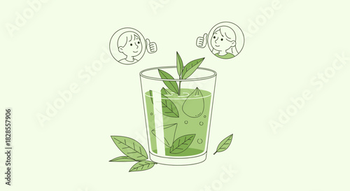 Eco-Friendly Herbal Tea with Fresh Mint and Positive Communication Icons