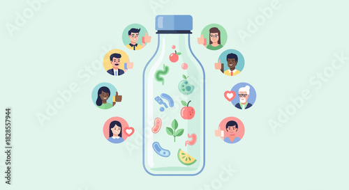 Innovative digital illustration depicting diverse individuals sharing healthy