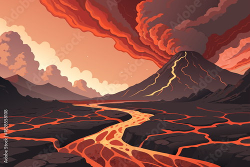 Landscape Volcanic Terrain With Glowing Creative Visual Perfect for Editorial Content