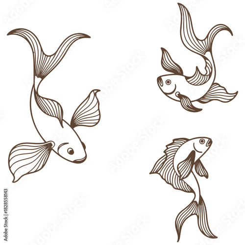 Three elegantly illustrated koi fish swimming