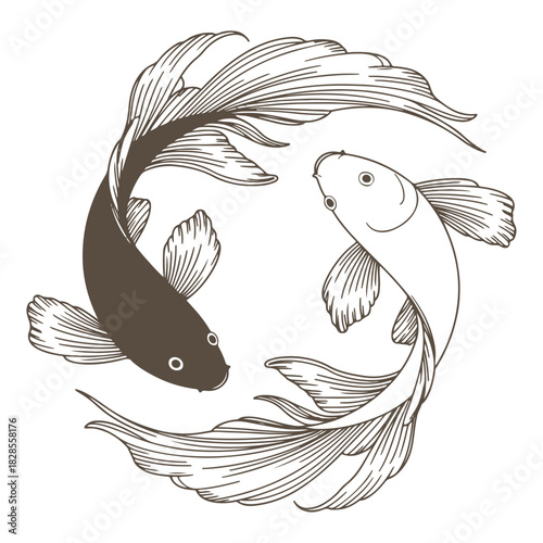 koi fish in a circle with hearts on them