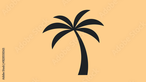 A simple graphic illustration of a stylized black palm tree against a light orange background.